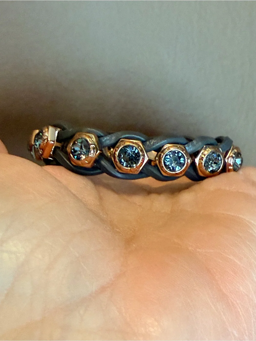 Vintage Henri Bendel Swarovski Crystal Leather Bracelet